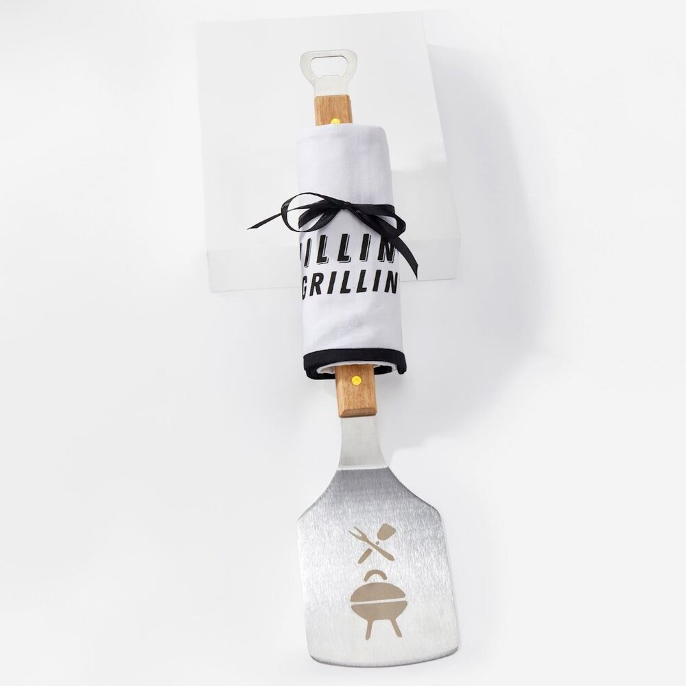 Chillin and Grillin Cotton Tea Towel & Spatula Set of 2-BNI